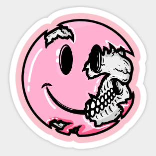 Creepy Pastel Goth Pink Smiley Face Skull Emoji Sticker